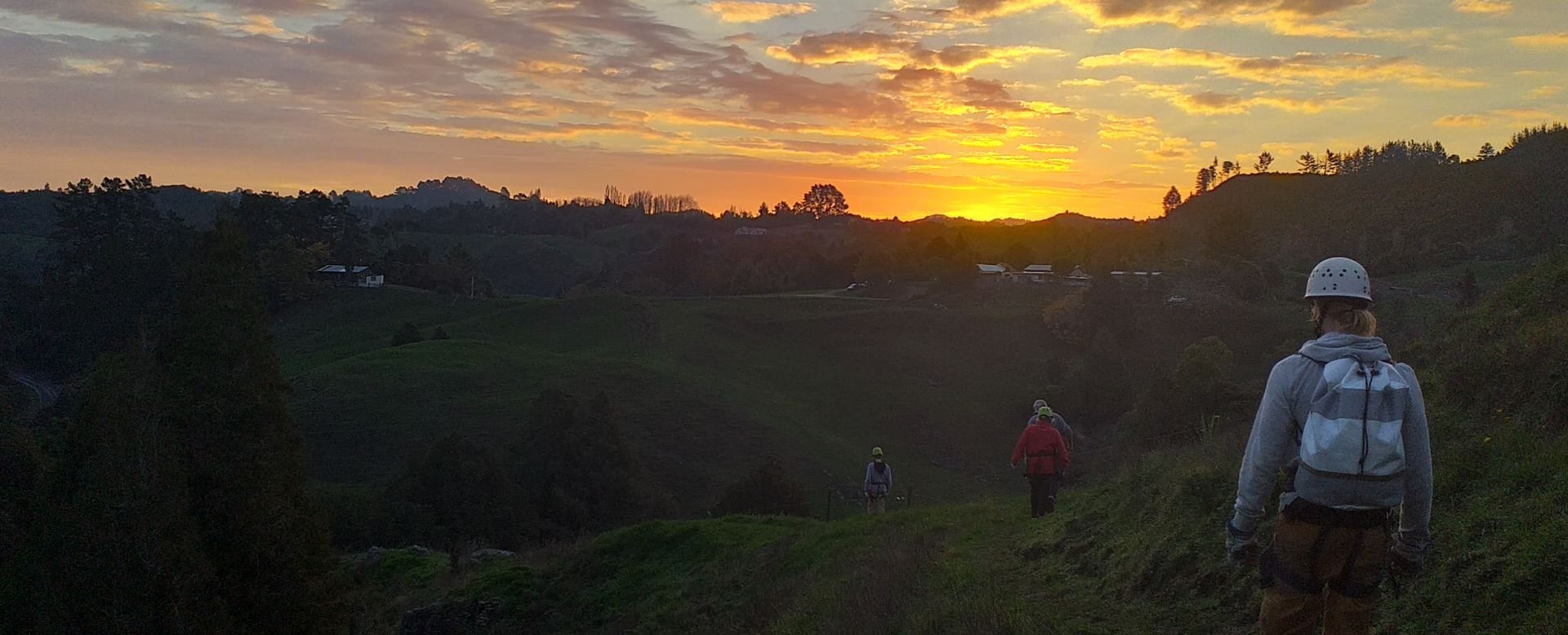 Beautiful Waitomo Caves sunset walking back after the ziplines